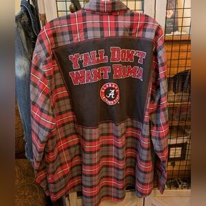 ALABAMA CRIMSON TIDE Plaid Flannel Shirt Hand Crafted Upcycled